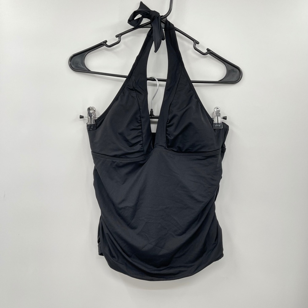 Athleta Black Halter Ruched Swim Tank Top Size M
